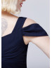 Cold Shoulder Navy Blue Chiffon Slit Long Prom Dress